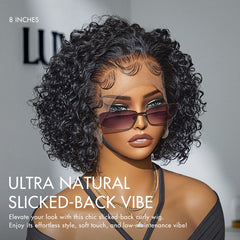 Ultra Natural Slicked Back Short Curly Wig Glueless Ear-to-ear Wide T Lace Front Wig