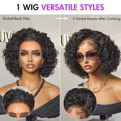 Ultra Natural Slicked Back Short Curly Wig Glueless Ear-to-ear Wide T Lace Front Wig