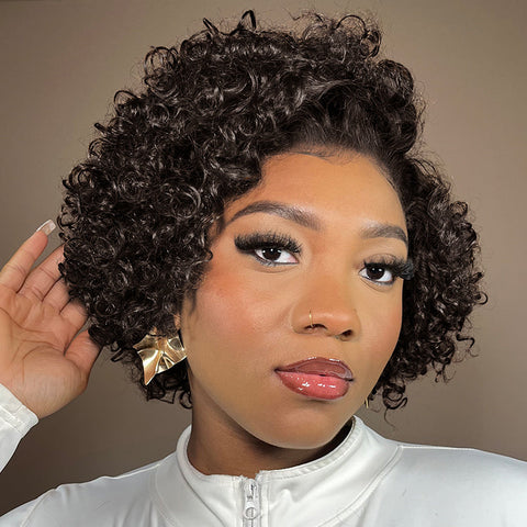 Trendy Short Cut Curly Minimalist HD Lace Glueless Side Part Wig 100% Human Hair