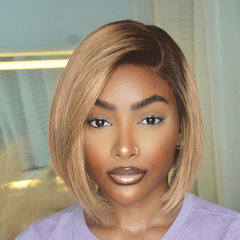 Ash Blonde Ombre / Natural Black Blunt Cut Bob Glueless Minimalist HD Lace Short Bob Wig Ready to Go