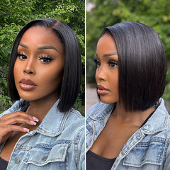 PreMax Wigs | Super Natural Hairline Silky Blunt Cut Bob Glueless 13x4 Frontal Lace Human Hair Short Wig Pre-Cut Lace