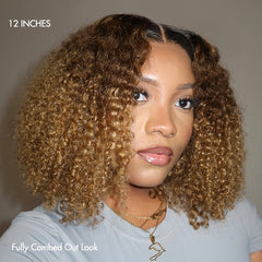 1 SEC INSTALL WIG | Sun-kissed Ombre Blonde Kinky Curly Glueless 5x5 Clouse Pre-Cut Lace Shoulder Length Wig