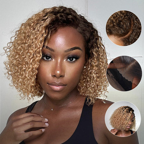 Put On & Go Ombre Ash Blonde Kinky Curly Glueless Minimalist HD Lace Wig Pre-Cut Lace