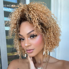 Put On & Go Ombre Ash Blonde Kinky Curly Glueless Minimalist HD Lace Wig Pre-Cut Lace