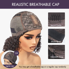 Beginner Friendly Water Wave Minimalist Lace Glueless Short Curly Wig with Bangs Breathable Cap