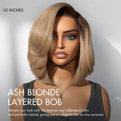 Ash Blonde Layered Bob Human Hair Wig Glueless Minimalist HD Lace Short Blonde Wig Pre-Cut Lace