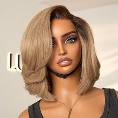 Ash Blonde Layered Bob Human Hair Wig Glueless Minimalist HD Lace Short Blonde Wig Pre-Cut Lace