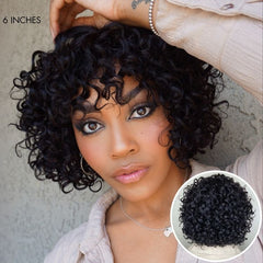 Light Weight Short Cut Water Wave Glueless Minimalist Lace Wig with Curly Bangs