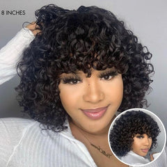 Light Weight Short Cut Water Wave Glueless Minimalist Lace Wig with Curly Bangs