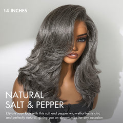 Layered Blowout Salt and Pepper Glueless Grey Wig Minimalist HD Lace Shoulder Length Wavy Wig