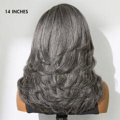 Layered Blowout Salt and Pepper Glueless Grey Wig Minimalist HD Lace Shoulder Length Wavy Wig