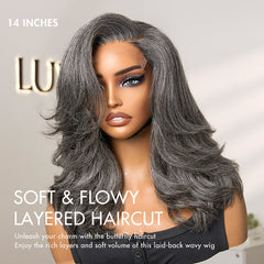 Layered Blowout Salt and Pepper Glueless Grey Wig Minimalist HD Lace Shoulder Length Wavy Wig