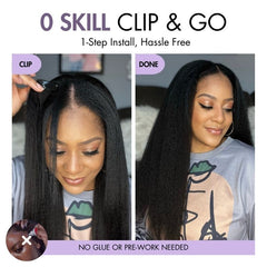 Kinky Straight U Part Quick & Easy Affordable 100% Human Hair Wig