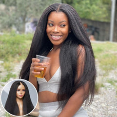 Protective V Part Glueless Long Wig 100% Human Hair (Kinky Straight / Body Wave / Jerry Curly)