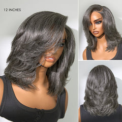 Layered Blowout Salt and Pepper Glueless Grey Wig Minimalist HD Lace Shoulder Length Wavy Wig