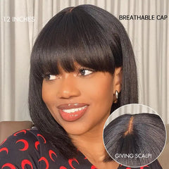 Put On and Go Reddish Purple / Ash Blonde Highlight / Brown Highlight / Natural Black Layered Cut Yaki Straight Minimalist Lace Bob Wig