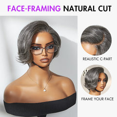 Salt and Pepper Short Pixie Cut Wig Glueless Minimalist HD Lace Grey Wig Pre-Cut Lace