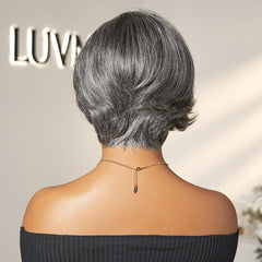 Salt and Pepper Short Pixie Cut Wig Glueless Minimalist HD Lace Grey Wig Pre-Cut Lace