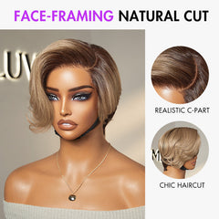 Ash Blonde Peekaboo Brown Pixie Cut Wig Glueless Minimalist HD Lace Short Blonde Wig Pre-Cut Lace