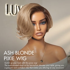 Ash Blonde Peekaboo Brown Pixie Cut Wig Glueless Minimalist HD Lace Short Blonde Wig Pre-Cut Lace