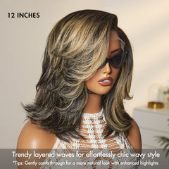 Effortlessly Chic Layered Haircut Wavy Glueless HD Minimalist Lace Short Wig