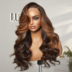 Elegant Copper Ombre Highlights Loose Body Wave Glueless 5x5 Closure Pre-Cut Lace Wig Breathable Cap