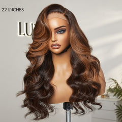 Elegant Copper Ombre Highlights Loose Body Wave Glueless 5x5 Closure Pre-Cut Lace Wig Breathable Cap