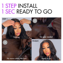 1 SEC INSTALL WIG | Gorgeous Natural Black Loose Wave 5x5 Closure Lace Glueless Short Wig 100% Human Hair | Large & Small Cap Size