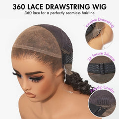 PreMax Wigs | 360 Lace / Full Lace Super Natural Hairline Invisi Drawstring Cap Water Wave Free Part Human Hair Wig Pre-Cut Lace