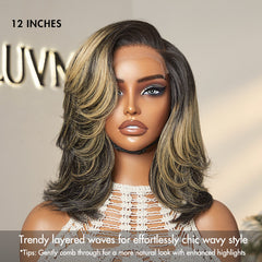 Honey Blonde Highlight Layered Cut Glueless Wig Minimalist HD Lace Human Hair Wig