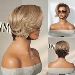 Ash Blonde Peekaboo Brown Pixie Cut Wig Glueless Minimalist HD Lace Short Blonde Wig Pre-Cut Lace