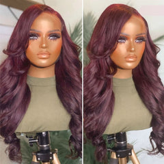 Chic Burgundy 99J Layered Cut Loose Body Wave Glueless 5x5 Closure Lace Human Hair Wig Pre-Cut Lace