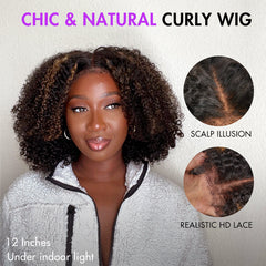 4C Edges | Highlight Afro Curls Glueless 5x5 Closure HD Lace Wig Breathable Cap