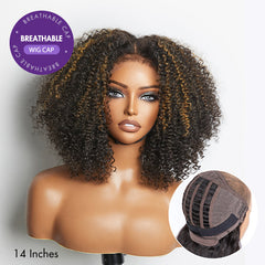 4C Edges | Highlight Afro Curls Glueless 5x5 Closure HD Lace Wig Breathable Cap