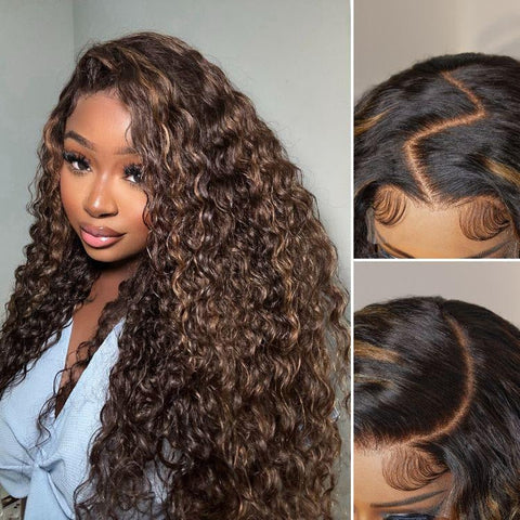 Brown Highlights Funmi Curly Glueless 5x5 / 7x6 Closure Lace Long Curly Wig Beginner Friendly