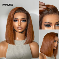 Ginger Ombre Silky Blunt Cut Glueless 13x4 Frontal Lace Short Bob Wig 100% Human Hair