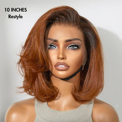 Ginger Ombre Silky Blunt Cut Glueless 13x4 Frontal Lace Short Bob Wig 100% Human Hair