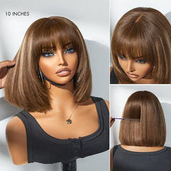 Put On and Go Reddish Purple / Ash Blonde Highlight / Brown Highlight / Natural Black Layered Cut Yaki Straight Minimalist Lace Bob Wig