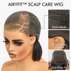 AiryFit™ Scalp Care Wigs - Brown Highlights Silky Blunt Cut Bob Snugfit Glueless Minimalist HD Lace Wig Pre-Cut Lace