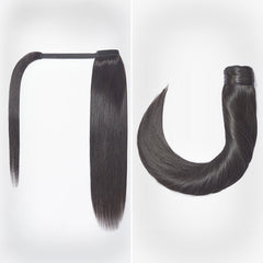 Luvme Virgin Hair Natural Black Sleek Long Straight Wrap Around Ponytail Extension (Get Free Trendy Scrunchies)