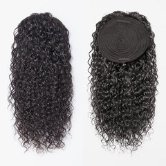 Water Wave Flexi-Fit Drawstring Ponytail Extension Human Hair Natural Black Curly Ponytail (Get Free Trendy Scrunchies)