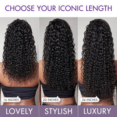 Water Wave Flexi-Fit Drawstring Ponytail Extension Human Hair Natural Black Curly Ponytail (Get Free Trendy Scrunchies)