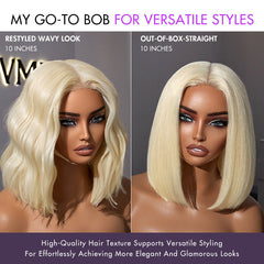 Easily Redyed 613 Blonde Blunt Cut Bob Wig Glueless Deep Middle Part 2x6 HD Lace Wig Pre-Cut Lace