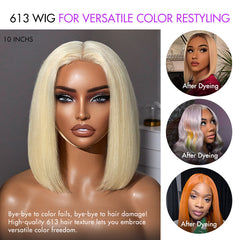 Easily Redyed 613 Blonde Blunt Cut Bob Wig Glueless Deep Middle Part 2x6 HD Lace Wig Pre-Cut Lace