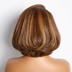 Limited Design | Toffee Brown Mix Blonde / Natural Black Layered Cut Glueless 5x5 Closure Lace Bob Wig