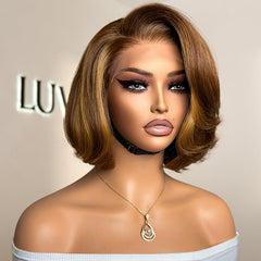 Limited Design | Toffee Brown Mix Blonde / Natural Black Layered Cut Glueless 5x5 Closure Lace Bob Wig