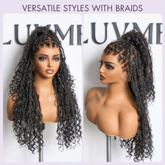 Flexi-Fit Invisi Drawstring Cap HD Full Lace Knotless Boho Curls Braided Long Wig Super Natural Scalp