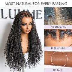 Flexi-Fit Invisi Drawstring Cap HD Full Lace Knotless Boho Curls Braided Long Wig Super Natural Scalp