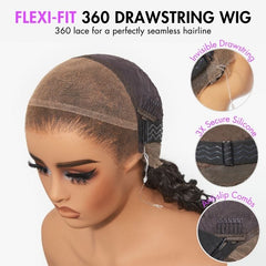 PreMax Wigs - Flexi-Fit Invisi Drawstring Cap 360 HD Lace Silky Straight Human Hair Wig Natural Hairline