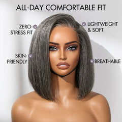 AiryFit™ Scalp Care Wigs -Salt and Pepper Glueless Minimalist HD Lace Bob Wig Pre-Cut Lace - US Only